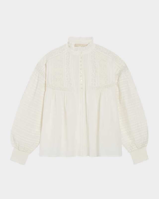 Pintuck Lace-Inset Blouse